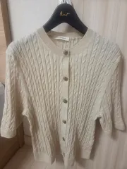 (新品) the CASHMERE ウール ケーブル ハーフ スリーブ ニット カーディガン(85)