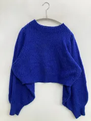 Heather ヘザー ニット/セーター F ブルー ナイロン 無地 長袖 ショート丈 クルーネック(丸首)