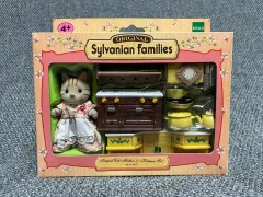 シルバニアファミリー オールド ボーダー柄 猫 キー キッチンセット