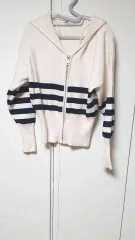 ザラ アイボリー ストライプ フードカーディガン L