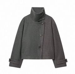 ZARA ハイネックショートコート XL グレーマール - メルカリ