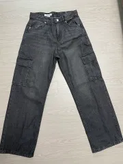 H&M ワイドフィット グレー デニム ズボン 76 サイズ