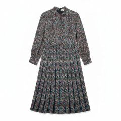 激レア シルク100% AKRIS アクリス 花柄 ワンピース 長袖 黒 リボン
