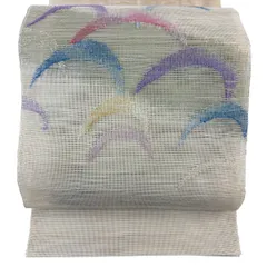 名古屋帯 優品 夏帯 紗 八寸名古屋帯 トンネル仕立て 幾何学 ベージュ 正絹 【中古】