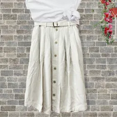 美品✨pas de calais パドカレ 前ボタン レディースフレアスカート膝丈テンセル100 アイボリー M【送料込み】のサムネイル