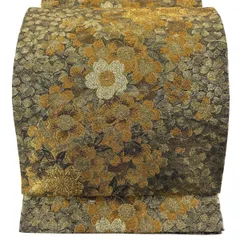 袋帯 秀品 桜 金糸 箔 金色 全通 正絹 【中古】