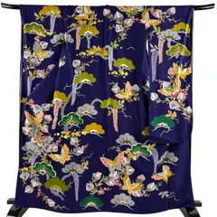 振袖 身丈164.5cm 裄丈67.5cm L 袷 千總 落款 蝶 笠松 刺繍 金彩 青紫 正絹 逸品 【中古】のサムネイル