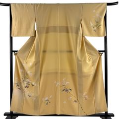 紬 身丈167cm 裄丈70cm L 袷 縦縞 格子 茶色 正絹 秀品 【中古