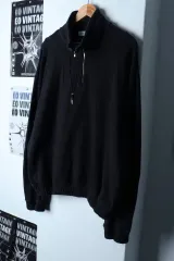 (L-2XL) クアー スウェットTシャツ 使用感 ハーフジップ ノームコア ブラック-1795A