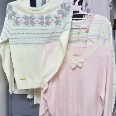 (4着まとめ売り)リー リボン ドット 雪の結晶 ニット カーディガン ノースリーブ ラテギャル ラブリー 森ガール