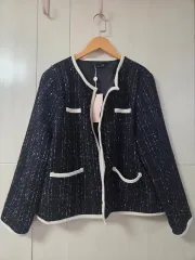 ブラック ツイード ジャケット ノーカラー 新品