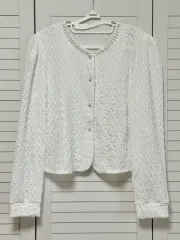 #新品 : パールネック ツイード ジャケット スタイル カーディガン 白