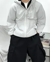 ナイキ ライトグレー フーディー フリース ジャケット 2XL
