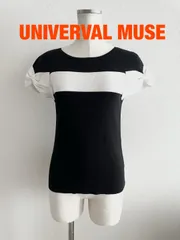 【2024年製】UNIVERVAL MUSE　ユニバーバルミューズ　袖リボン バイカラーカットソー　2024年製　F（フリー）　ブラック×ホワイト　可愛い　おしゃれ　送料込み　6466506のサムネイル
