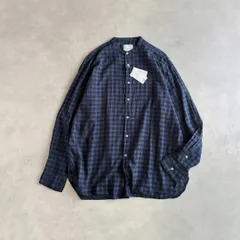 タグ付き未使用 / ARMEN アーメン / COTTON VOILE GINGHAM CHECK UTILITY BANDED COLLAR SHIRT バンドカラーシャツ / ユニセックス 3 / ブルー×ブラック / 日本製 / トップス