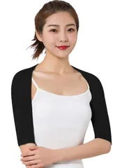 肩こり 冷え性 ウォーマー 用 両肩 肩 軽量 保温 薄手 温活 防寒 あたため (ブラック短袖) 肩サポーター