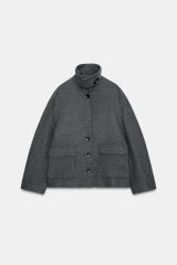 ZARA ハイネックショートコート XL グレーマール - メルカリ