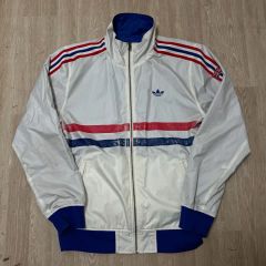 adidas ホワイトジャケット ストライプデザイン ダブルジップ サイズ 