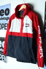 (S-M) Tommy Hilfiger トミーヒルフィガー ジップアップ ウィンドブレーカー アウター ジャケット オールドスクール レア -17FCB