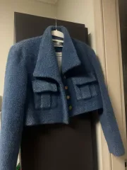 ブルー クロップド キルティング ツイード ジャケット