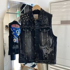 本革 heavy レザー ベスト カスタム ワッペン スカル 虎 タイガー