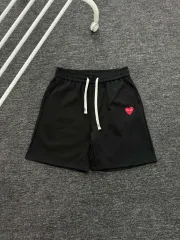 COMME des GARCONS ハーフパンツ ブラック ライトグレー 刺繍 ハート スモールロゴ 夏のサムネイル