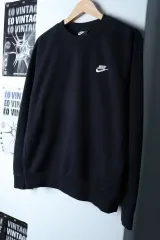 (M-L) ナイキ スウェットTシャツ クルーネック ブラック 起毛 オールドスクール-17888