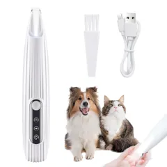 ペット用バリカン 犬用 猫用バリカン LEDライト付き USB-C充電 Ｒ形鈍角刃 足裏 耳裏 顔周り お尻周り 肉球 部分カット自宅トリミング 小型 コードレス 初心者でも使える 低騒音・低振動・軽量化 ・日本語説明書付き ホワイトのサムネイル