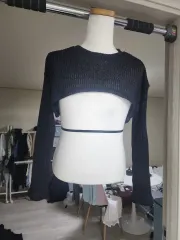 ブラック クロップド ニット ボレロ カーディガン