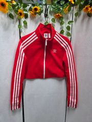 adidas originals トラックジャケット クロップド レッド M - メルカリ