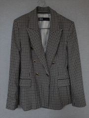 ZARA チェック柄 エルボーパッチブレザー ウール混テーラード