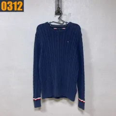 95 トミーヒルフィガー ネイビー ケーブル編み ニット Tシャツ M
