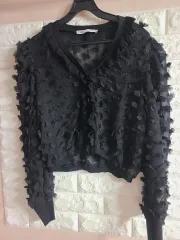 ザラ ブラック フラワー シフォンカーディガン M
