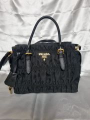 美品】プラダPRADA2wayプリーツトートバッグ黒 鑑定済!正規品431-9 