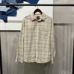 (105) H&M エイチ・アンド・エム レギュラーフィット ポケット リネン 春 CHECK シャツ 남방