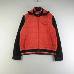 アシックス レディース 95サイズ レッド キルティング WHO フード ジャケット M1836