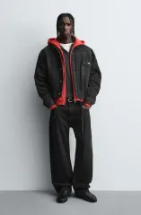 XL ZARA ザラ クロップドフィット デニム ジャケット ブラック