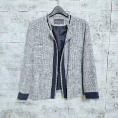 美品 セオリーリュクス ノーカラー ツイードジャケット ブルー 38