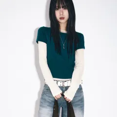 ループ付きスリットハーフTシャツ (4color)