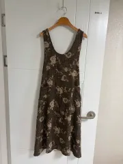 (日本ヴィンテージ)ノースリーブ ONE PIECE ブラウン 花 ポケット リー リボン