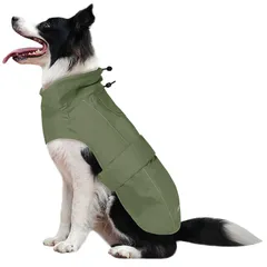 犬服 犬用 レインコート ペットレインコート 犬用ジャケット 梅雨対策 雨具 雨の日 リード穴あり 防水 通気 軽量 散歩 調整可能 着脱簡単 反射テープ 汚れ防止 小型犬/中型犬/大型犬 (ミリタリーグリーン, L(10-17kg))