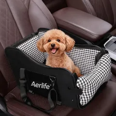 Aerlife 犬 ドライブボックス 助手席 犬 ドライブベッド 収納ポケット付き 後部座席 リード付き 飛び出し防止 小型犬 キャリーバッグ 折り畳み式 ペットカーシート クッション付き 犬猫 お出かけ 洗い可能 夏冬兼用 アウトドア 旅行 BKのサムネイル