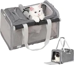 【Aromira】ペットキャリー バッグ 猫用 犬用 猫 きゃりーバッグ 耐荷重10KG 折り畳み 収納4way 軽量 5面通気 携帯便利 猫 キャリー 猫 きゃりーバッグ (飛び出し防止リード/ベルト脱着可/洗えるマット付き) 大容量 お出かけ 車載 旅行