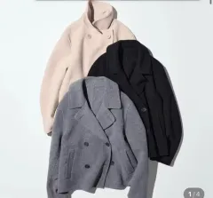 ユニクロ ダブル フェイス ショート コート ネイビー xl