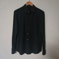 ジョルジオアルマーニ スタンドカラードレスシャツ L 黒 イタリア製