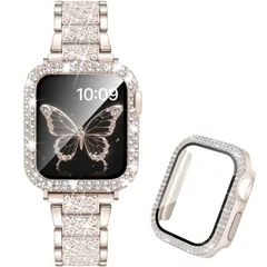 【在庫処分】Watchベルトメタル、かわいいAppleウォッチベルトレディース 取り付け簡単のあっふウォッチバンドとケース、コンパチブルApple 4 5 6 7 8 9 10 11 11 Series Se Se2 Se3 45mmカバー対応アップルウォッチ