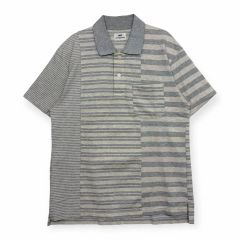 夏】KITH キス SS23 シアサッカー 半袖ポロシャツ L 切替 ロゴ刺繍