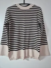 アイボリー ストライプ ラウンド ニット (新品)