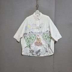一点物！手描き風刺繍【中指サボテンとドライブ】アシメオーバーシャツ 