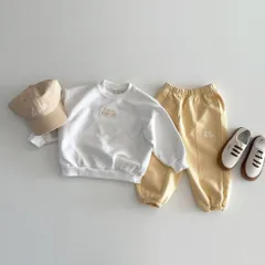 ☆ ホワイト×イエロー ☆ 90cm ☆ セットアップ キッズ 長袖 ベビー服 女の子 男の子 スウェット セットアップ キッズ 長袖 ジャージ tシャツ Tシャツ シャツ パンツ 長ズボン ロングパンツ 部屋着 子ども服 こども服 上下 セット 上下セット